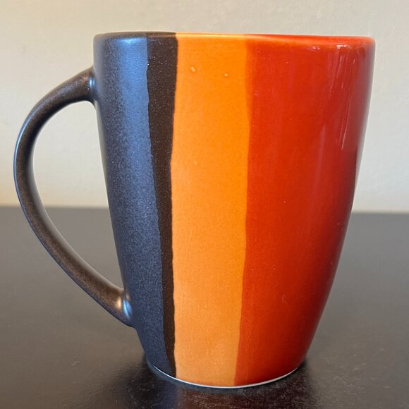 HomeTrends BAZAAR Pattern Stoneware Mug Burnt Red, Black Orange & White Stripes - Picture 4 of 15